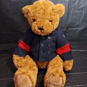 Adorable FAO Plush Teddy Bear with Navy and Red Peacoat